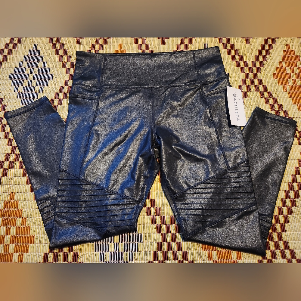 Athleta Moto Tight Leggings. Black Metallic. Sz XL Tall